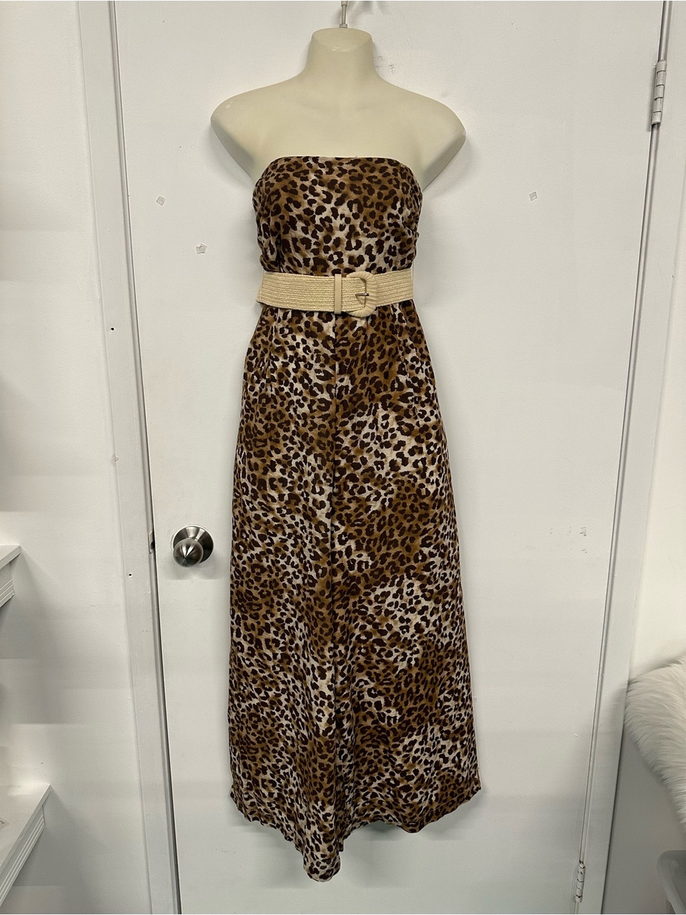 American Eagle Leopard Print Straps/Strapless Jumpsuit NEW Belted Wide Leg